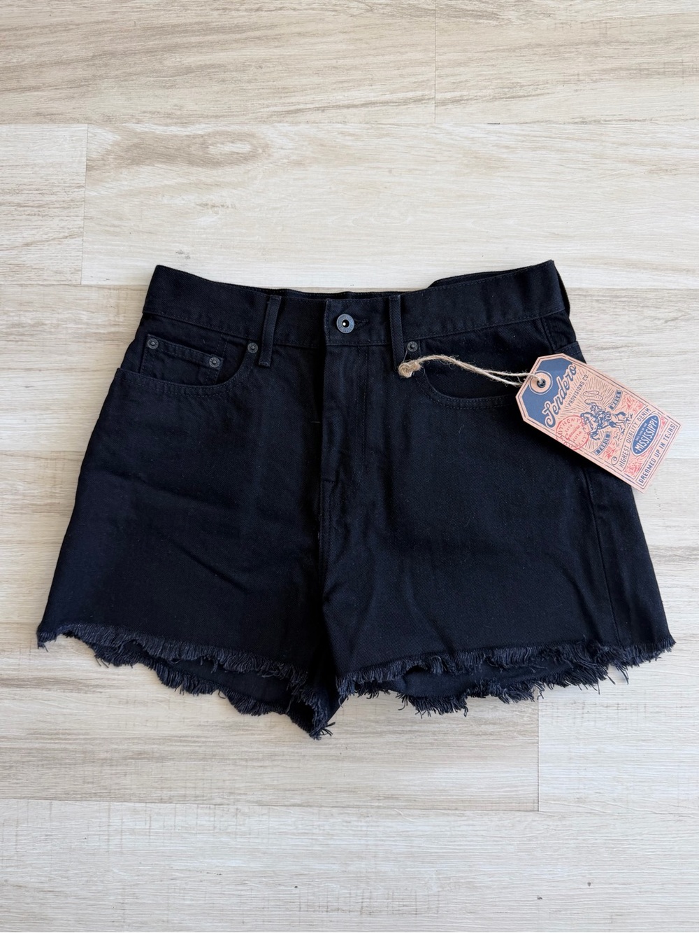 High-Rise Black Frayed Hem Denim Shorts